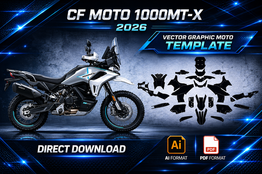 Plantilla vectorial CF Moto 1000MT-X 2026 con moto y diseño de kit gráfico