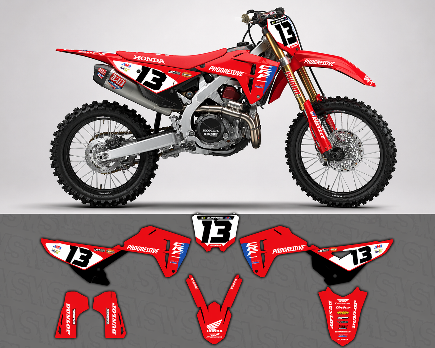Mockup Honda CRF450 2025 con graphics kit Factory diseño motocross