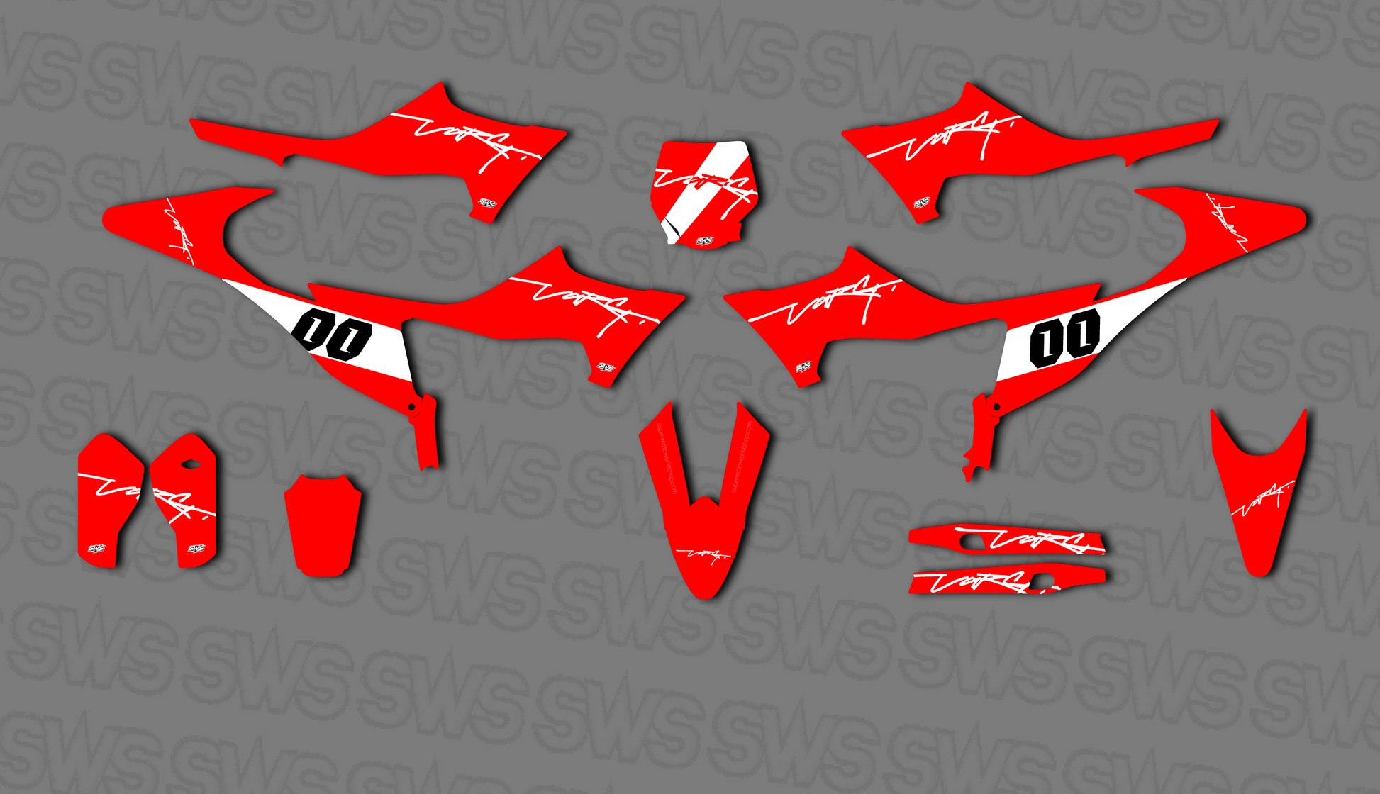 Vista lateral kit de adhesivos Stark Varg Signature Red