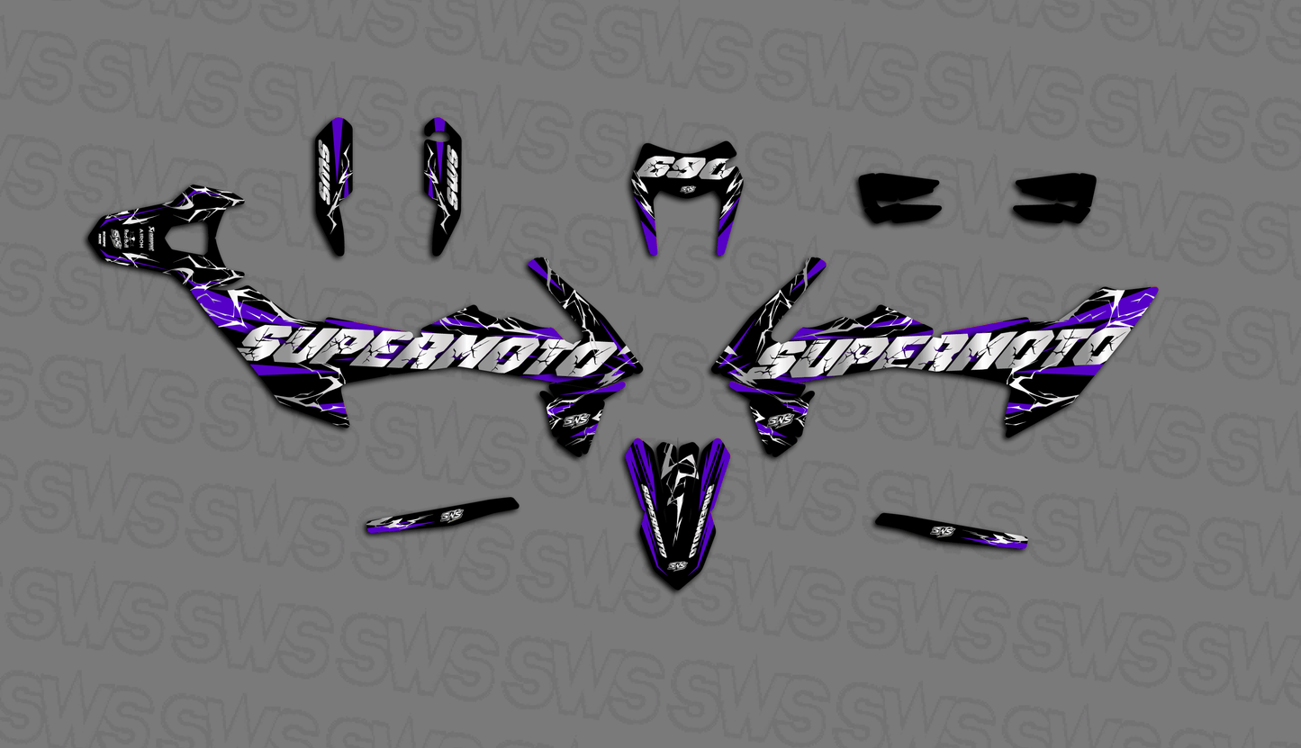 Detalle graphics kit KTM 690 SMC R Slayer PURPLE acabado premium