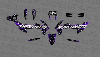 Detalle graphics kit KTM 690 SMC R Slayer PURPLE acabado premium