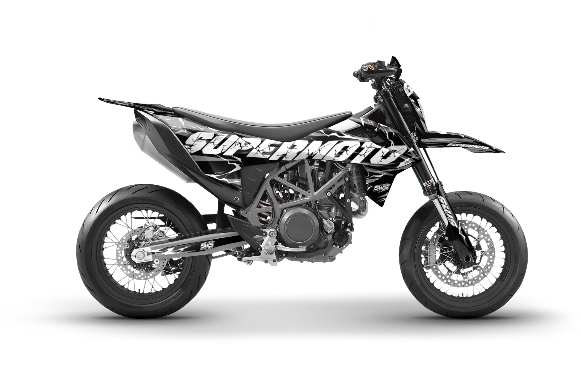 Detalle kit gráfico KTM 690 SMC R Slayer GRAY acabado premium