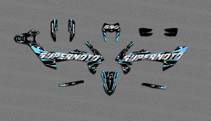 Detalle vinilo KTM 690 SMC R Slayer CYAN acabado premium resistente