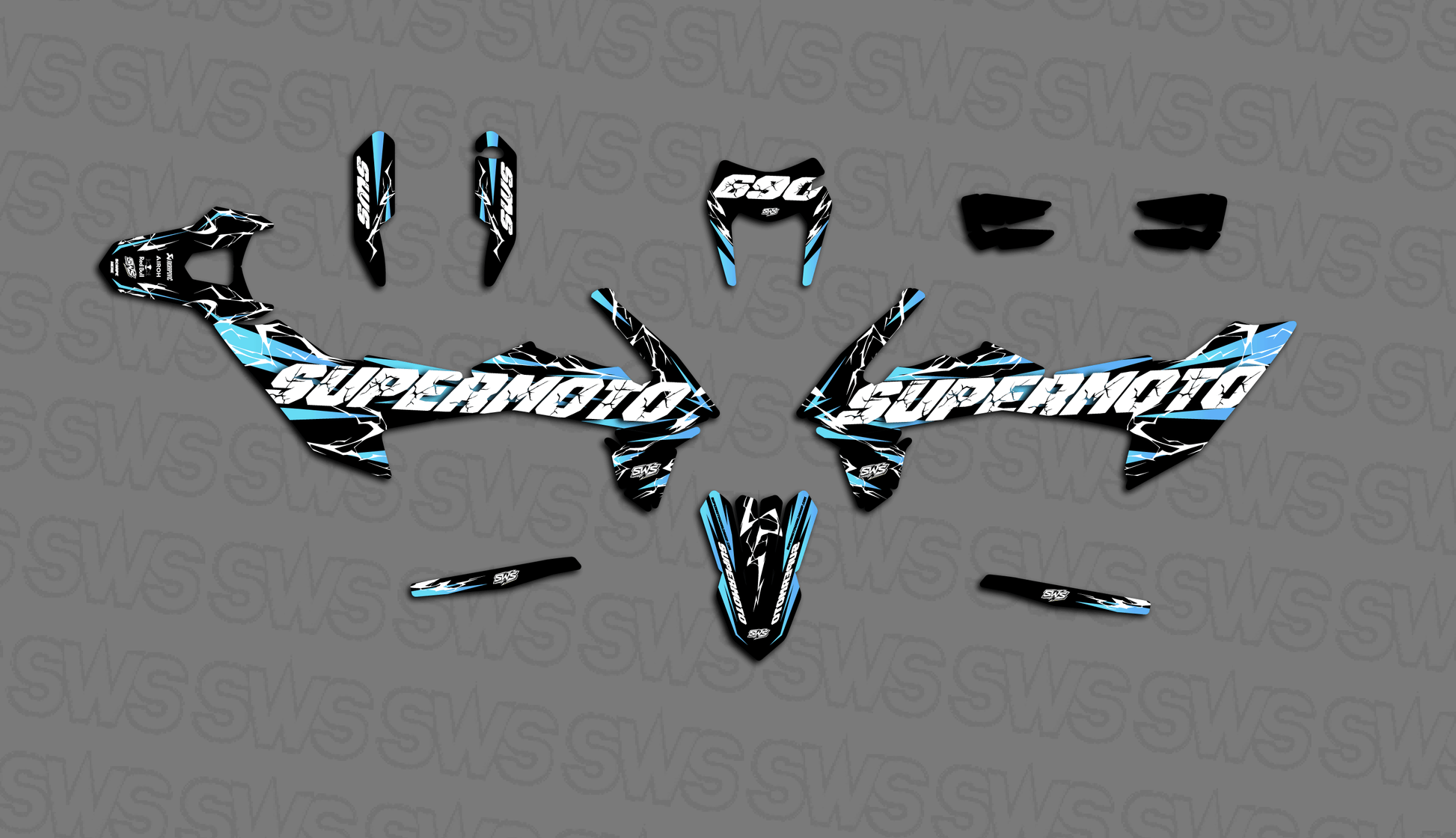 KTM 690 SMC R con kit de vinilos Slayer CYAN estilo racing