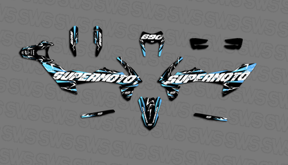 KTM 690 SMC R con kit de vinilos Slayer CYAN estilo racing