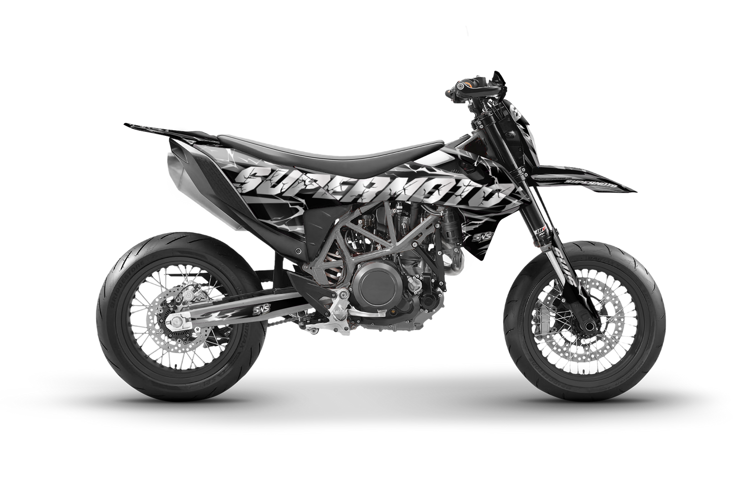 KTM 690 SMC R con vinilos Slayer GRAY vista lateral estilo agresivo