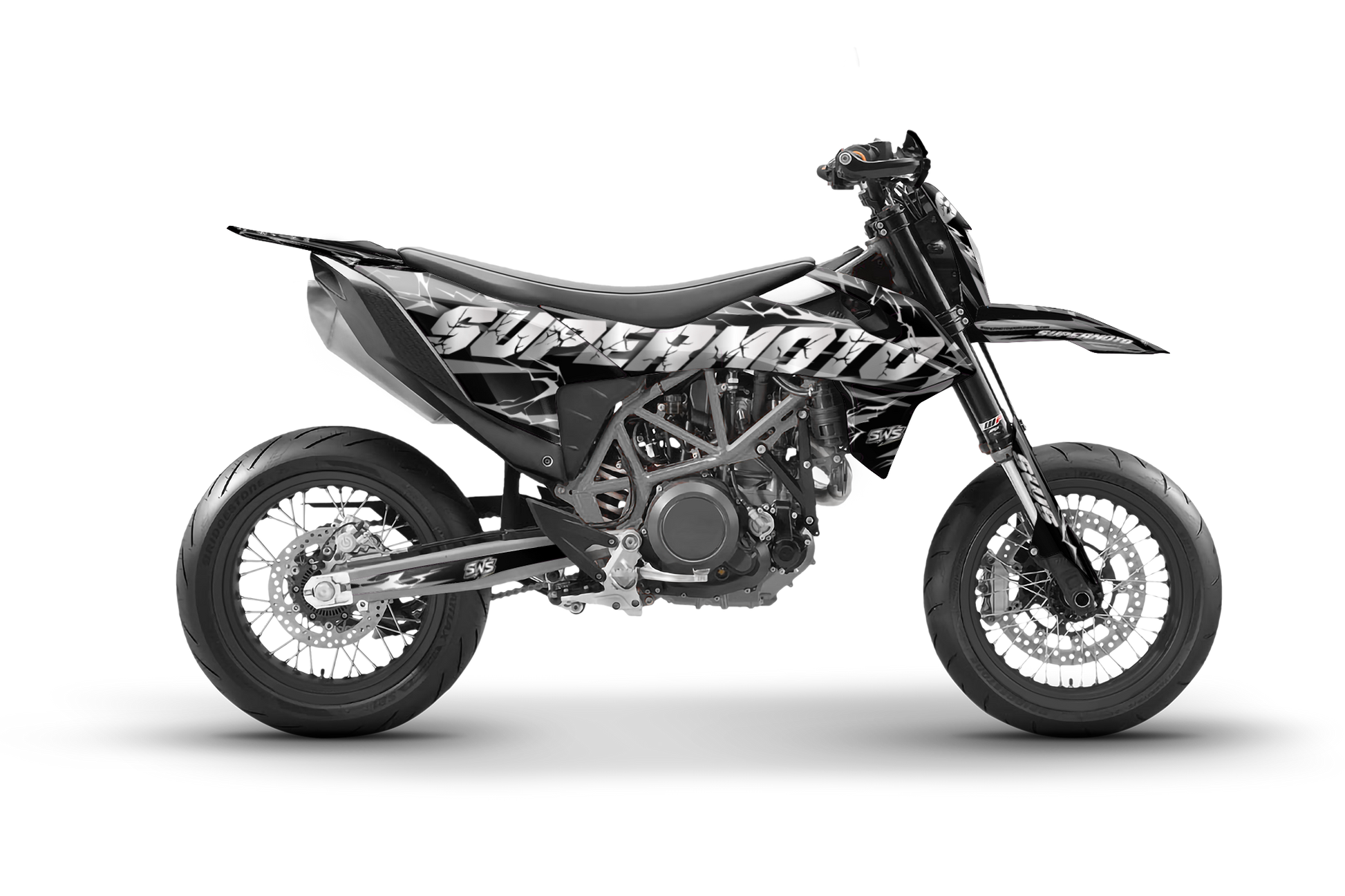KTM 690 SMC R con vinilos Slayer GRAY vista lateral estilo agresivo