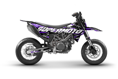KTM 690 SMC R con vinilos Slayer PURPLE estilo agresivo y moderno