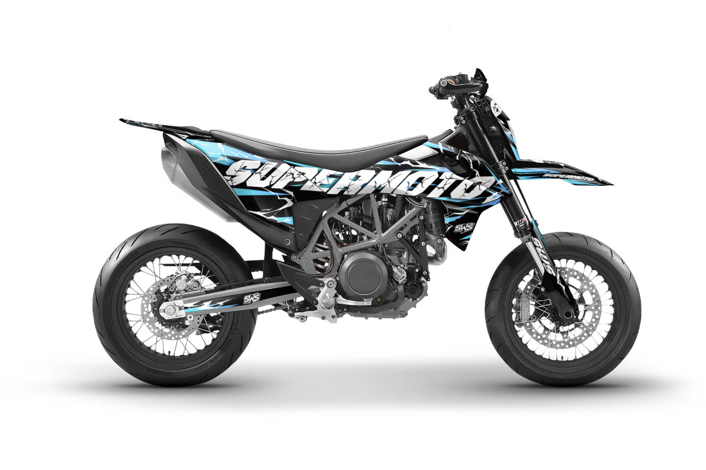 Vinilos KTM 690 SMC R Slayer CYAN vista lateral estilo agresivo