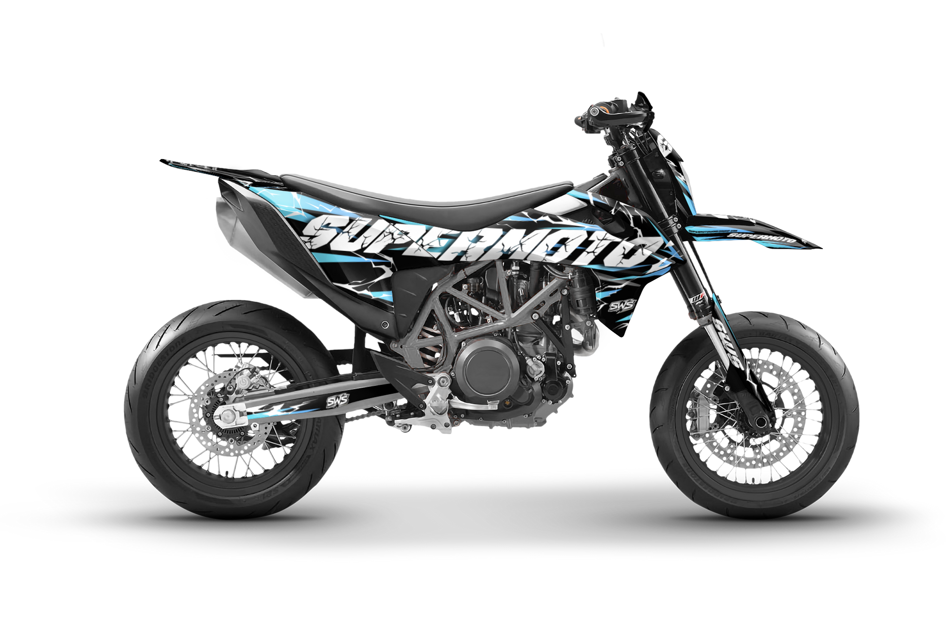 Vinilos KTM 690 SMC R Slayer CYAN vista lateral estilo agresivo